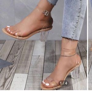 Minimalist Clear Chunky Heeled Ankle Strap Sandals